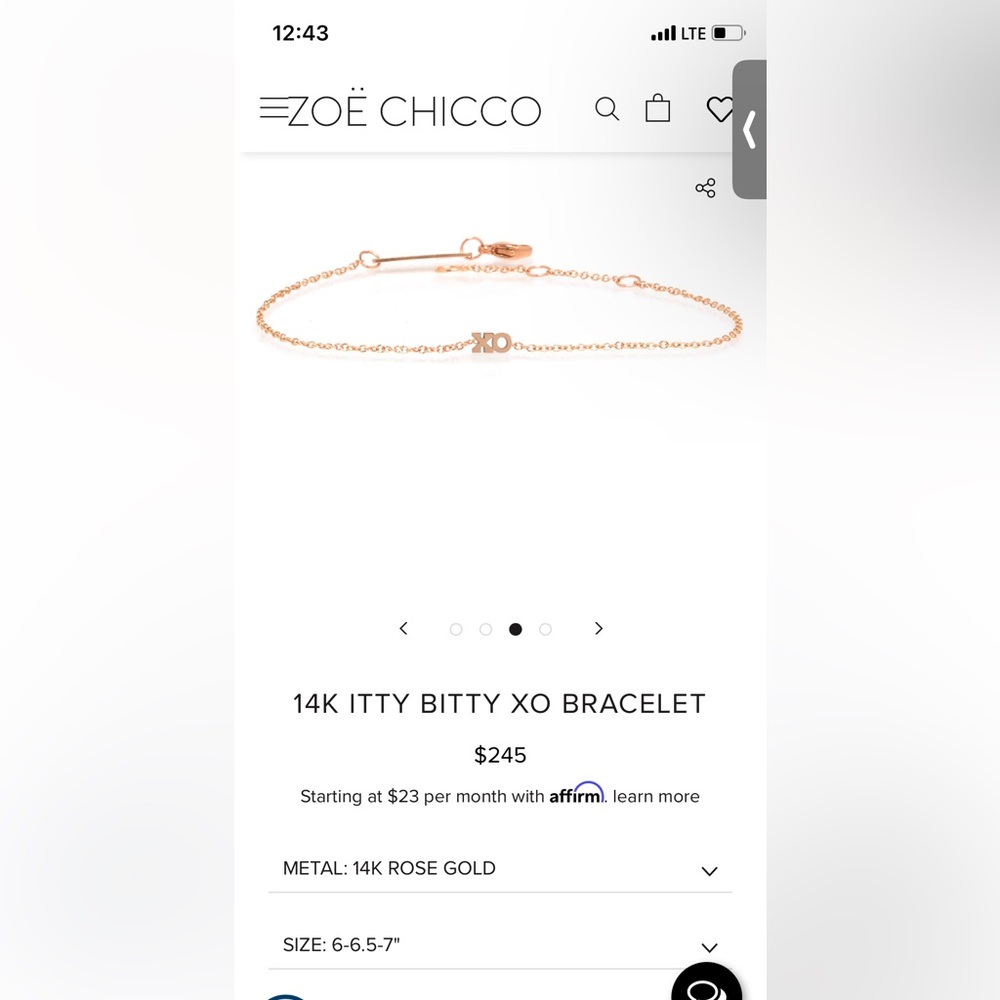 Zoe Chicco 14k rose gold XO bracelet